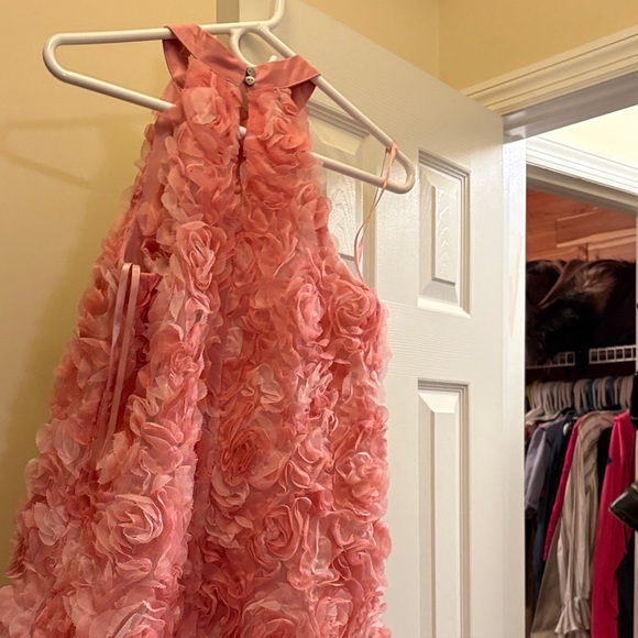 She + Sky Pink Rosette Mini Dress Halter 3D flowers Small EUC - Picture 12 of 12